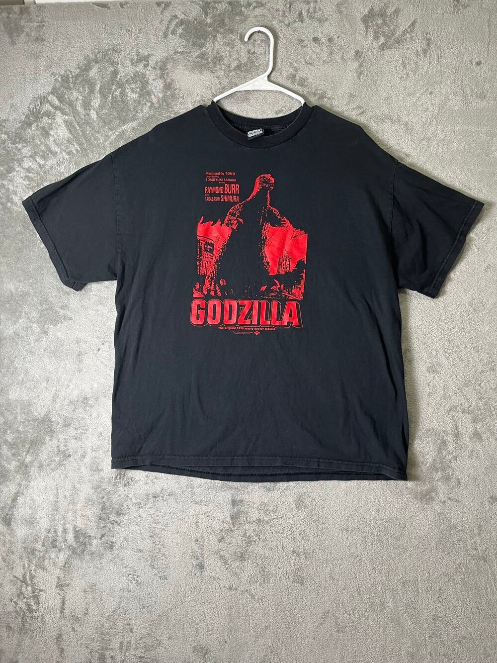 Vintage Godzilla Toho Black Red Graphic T Shirt Movie Horror Kaiju Streetwear XL